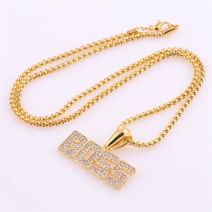 Crystal Boss Pendant  Long Chain Necklace