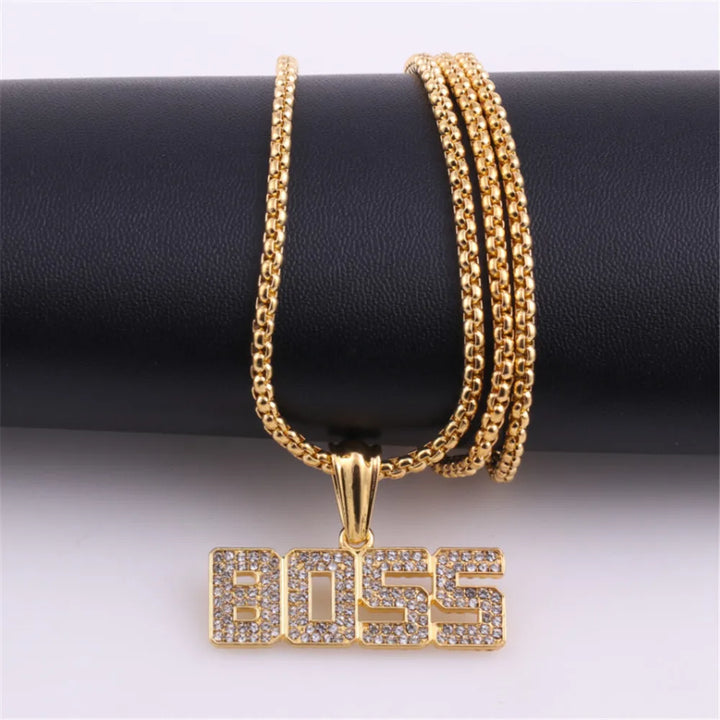 Crystal Boss Pendant  Long Chain Necklace