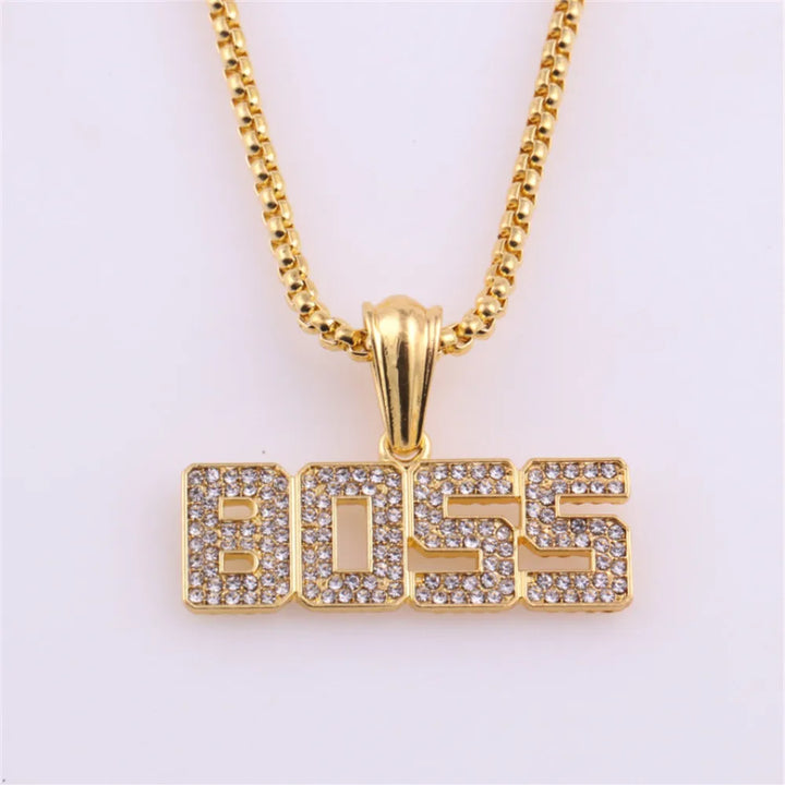 Crystal Boss Pendant  Long Chain Necklace