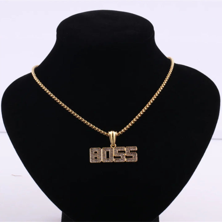 Crystal Boss Pendant  Long Chain Necklace