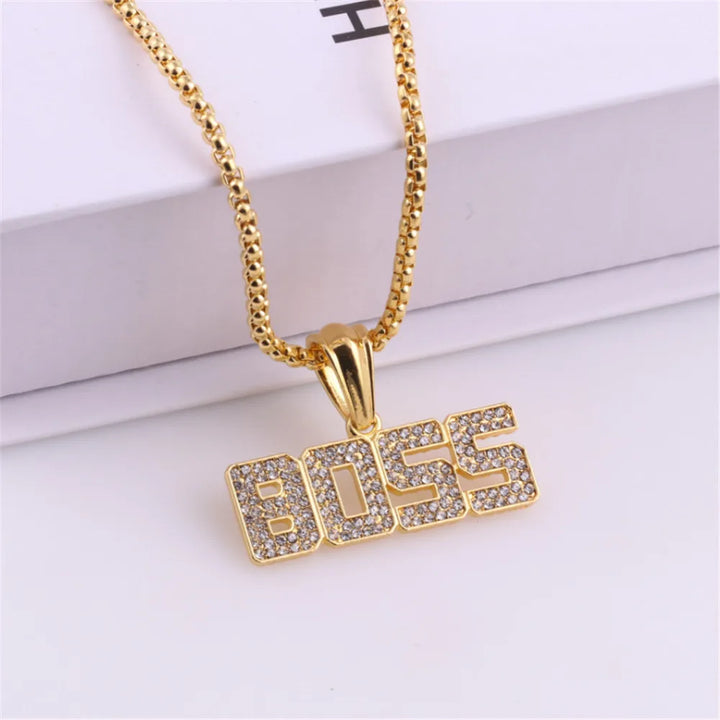 Crystal Boss Pendant  Long Chain Necklace