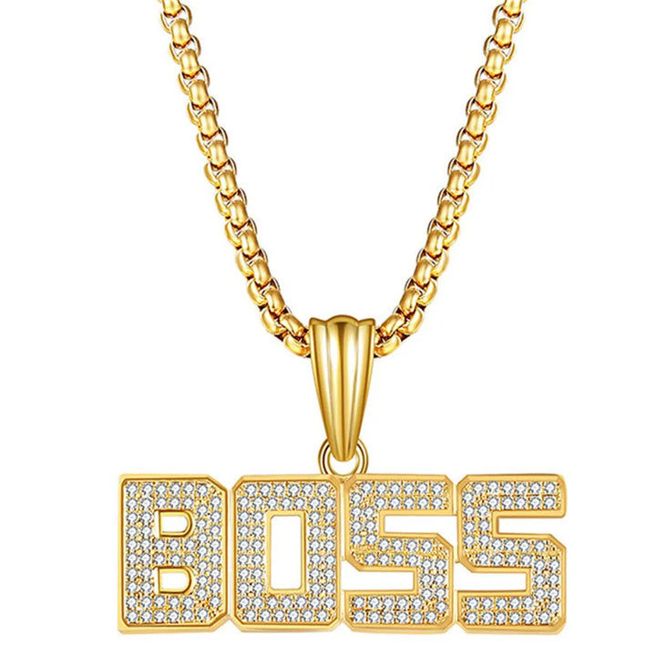 Crystal Boss Pendant  Long Chain Necklace