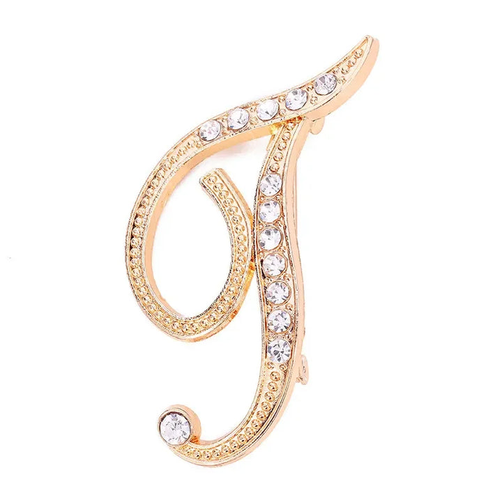 Crystal gold rhinestone letters A-Z brooch