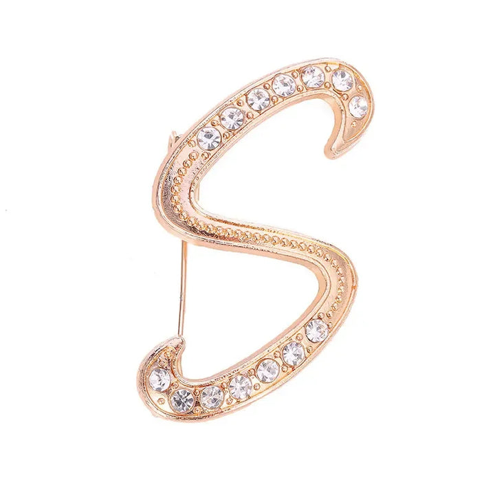 Crystal gold rhinestone letters A-Z brooch