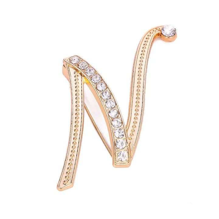 Crystal gold rhinestone letters A-Z brooch