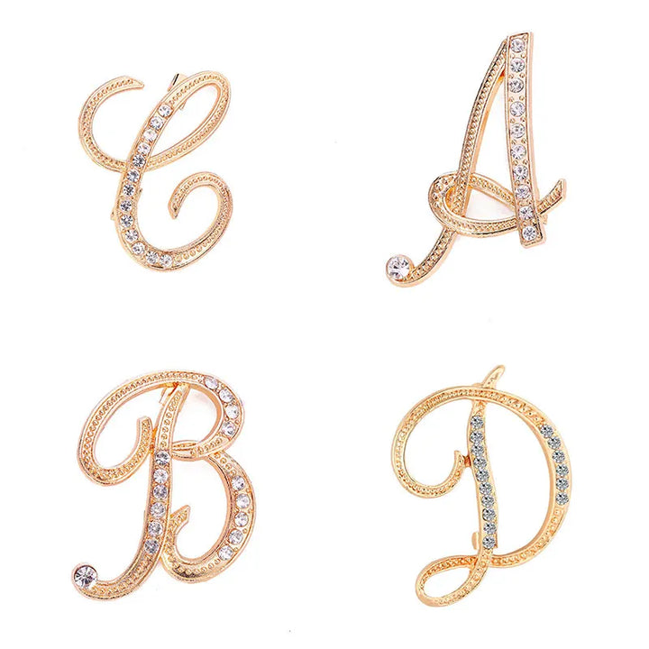 Crystal gold rhinestone letters A-Z brooch