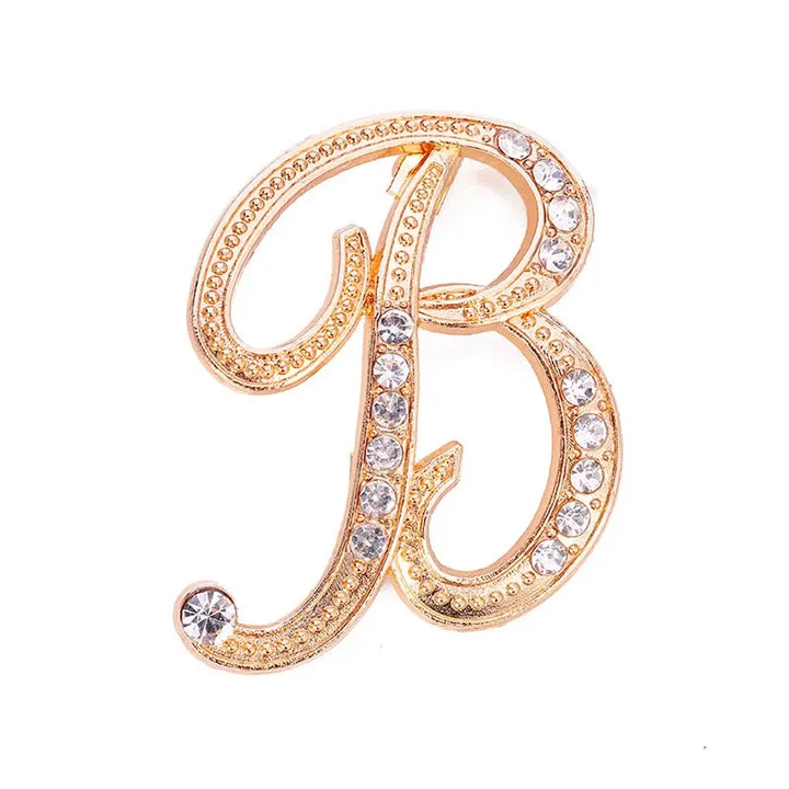 Crystal gold rhinestone letters A-Z brooch