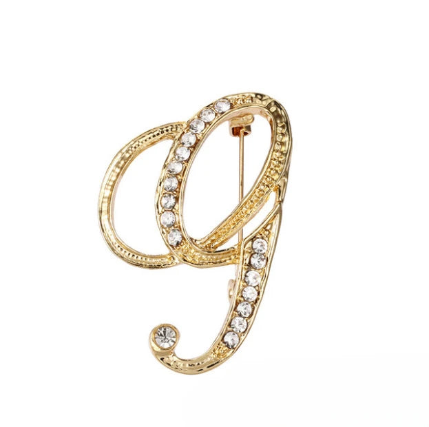 Crystal gold rhinestone letters A-Z brooch