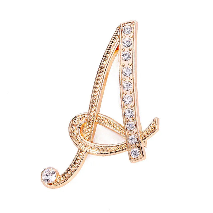 Crystal gold rhinestone letters A-Z brooch