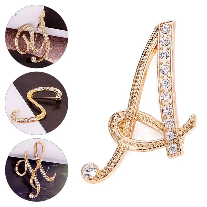 Crystal gold rhinestone letters A-Z brooch