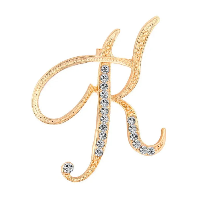 Crystal gold rhinestone letters A-Z brooch