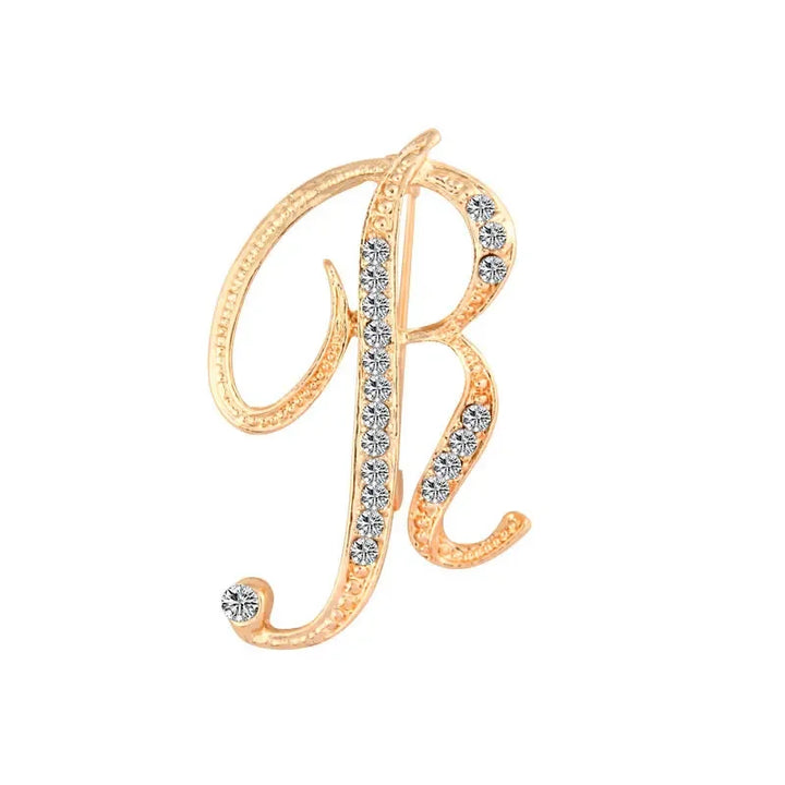 Crystal gold rhinestone letters A-Z brooch