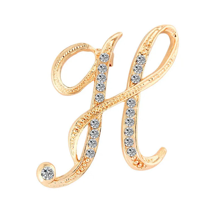 Crystal gold rhinestone letters A-Z brooch