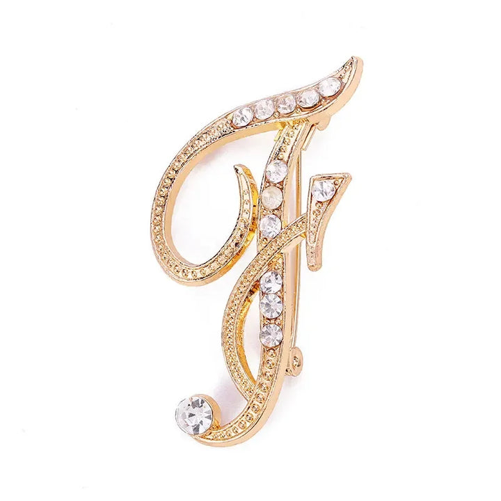 Crystal gold rhinestone letters A-Z brooch