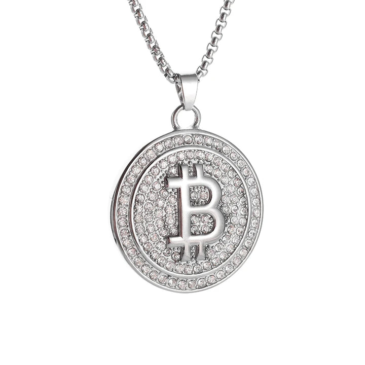 Bitcoin Pendant Necklace with Rhinestones Unisex