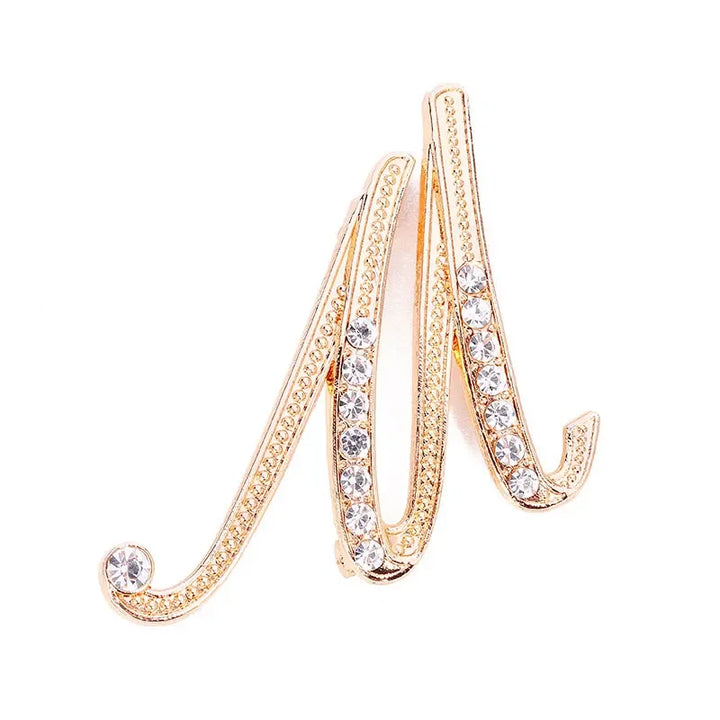 Crystal gold rhinestone letters A-Z brooch